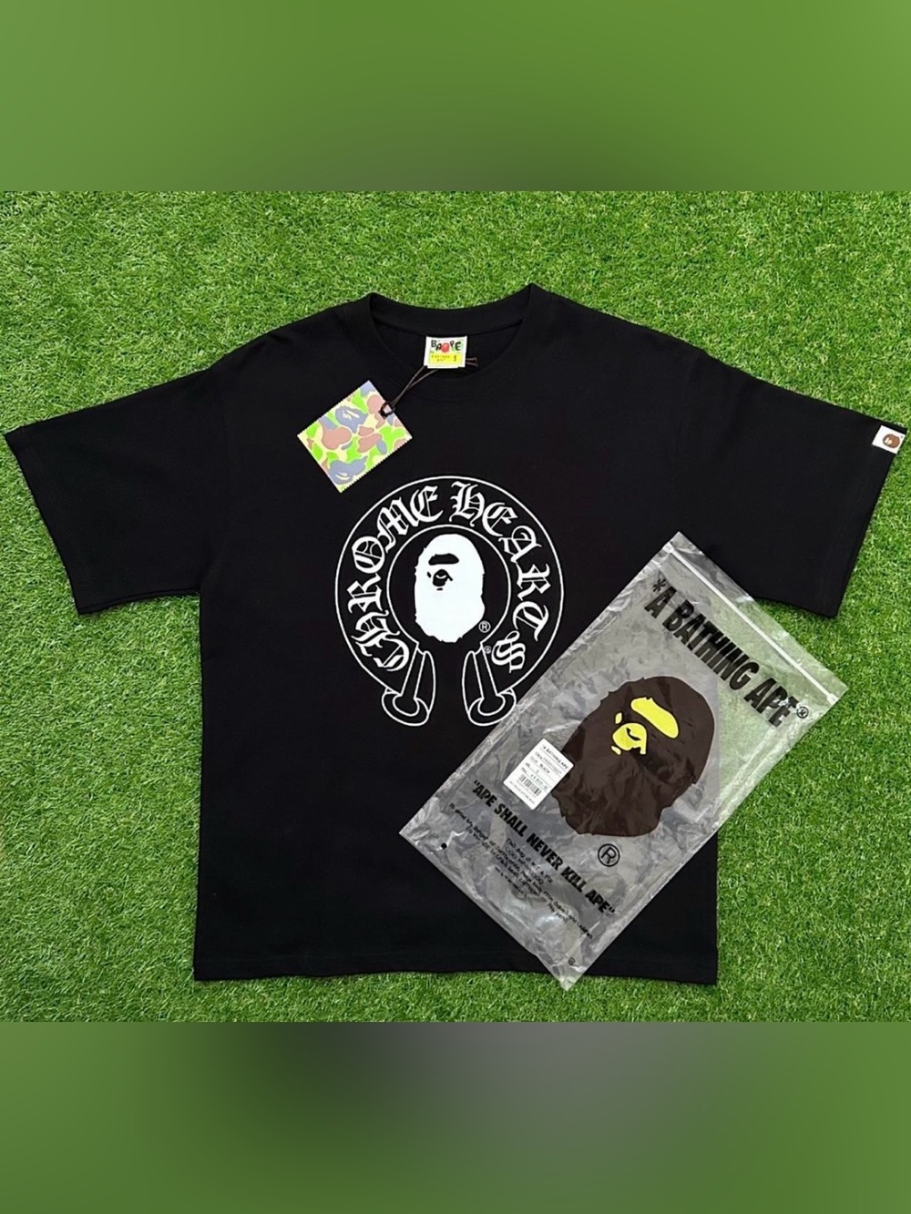 A Bathing Ape:Chrome Hearts collab Black Tee with White Appliqué Logo